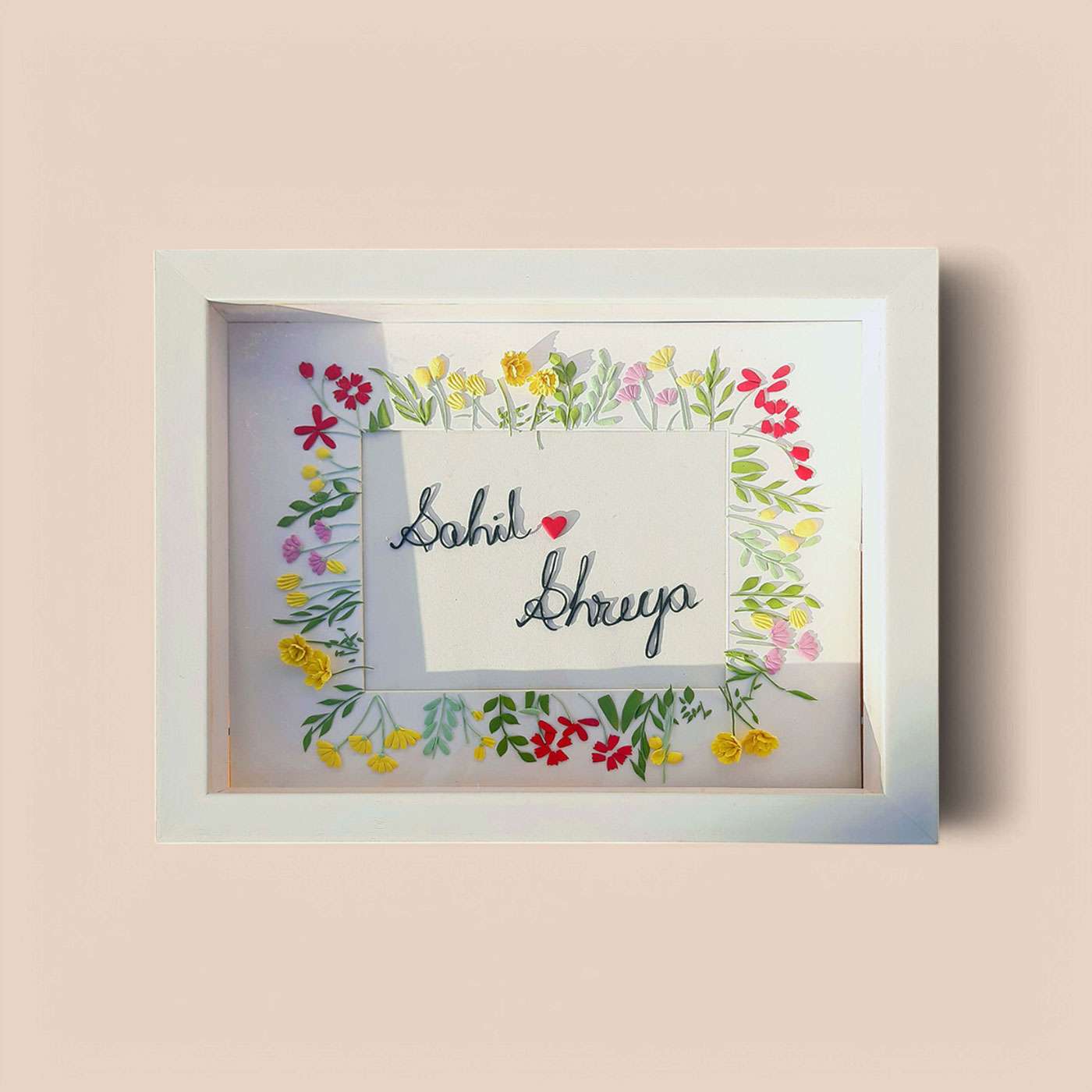 Personalized Nameplate Made Of Wood With Dried Flowers