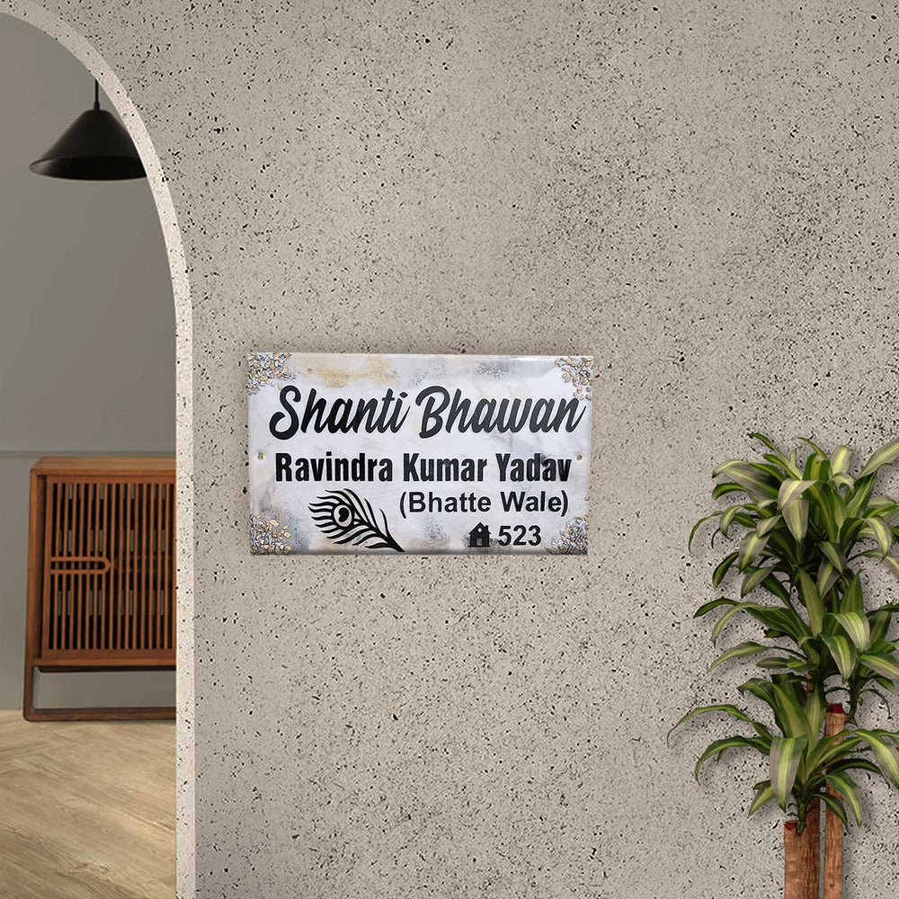 Handcrafted Resin Gold Silver Crystals Nameplate - Mounted on Wall Near Doorway