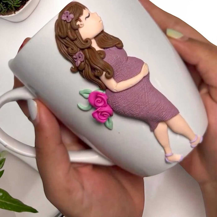 Customized Love Theme Polymer Clay & Ceramic Mug For Mom To Be | 310 ml