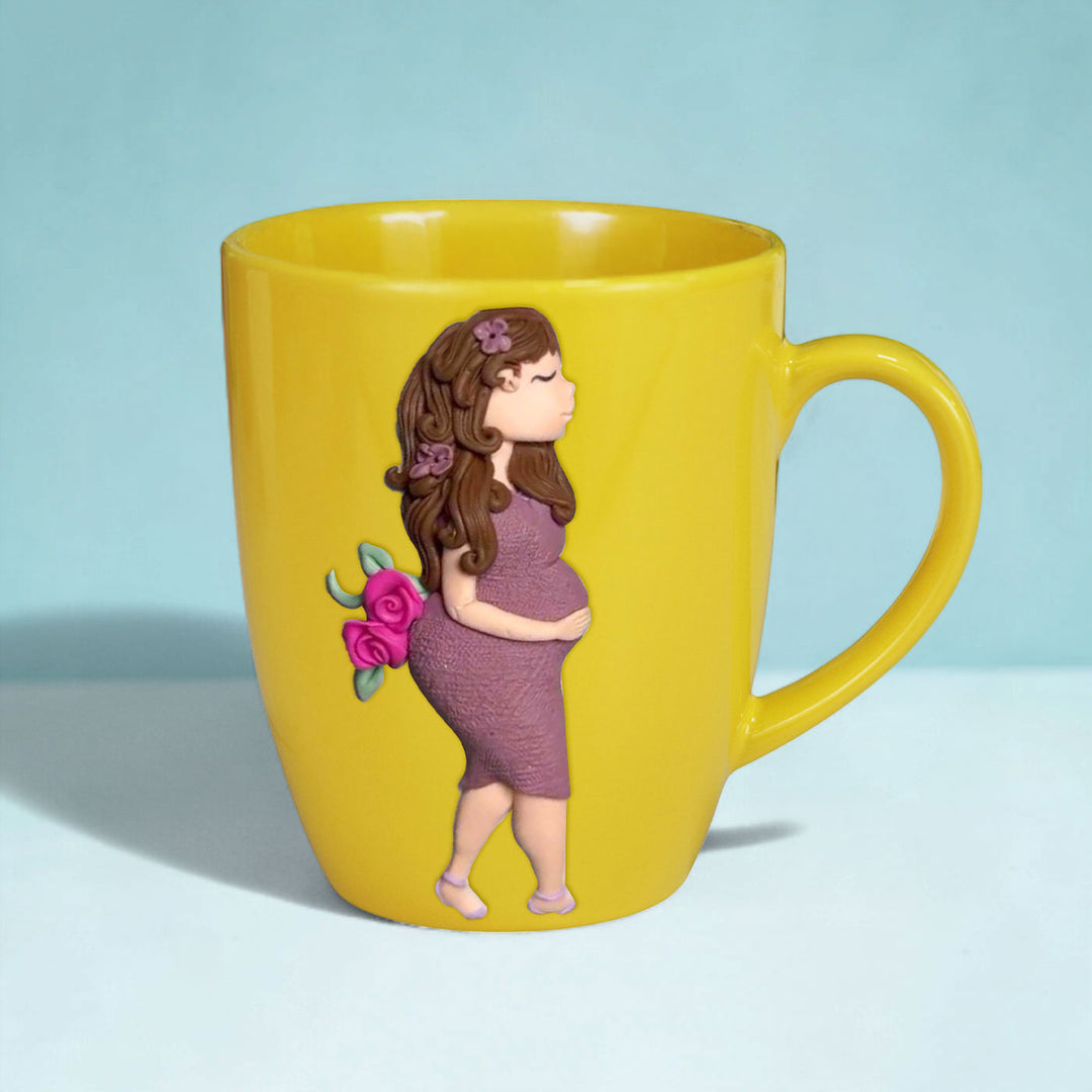 Customized Love Theme Polymer Clay & Ceramic Mug For Mom To Be | 310 ml
