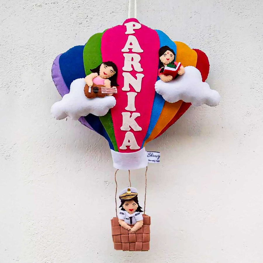 Personalized Profession Themed Felt Kids Name Plate For Kids - Front View Hanging Against Wall