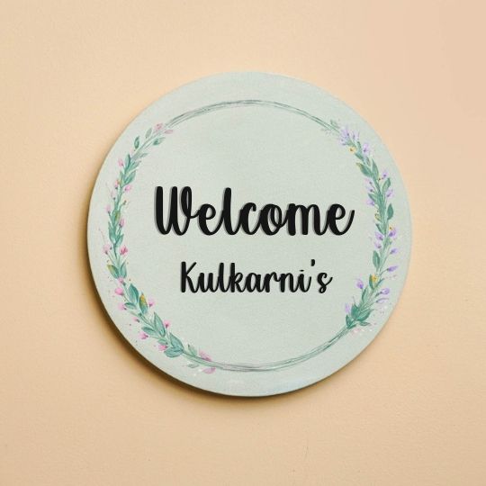 Personalized Floral Theme Mdf Wood Name Plate - Front View with Name Personalization