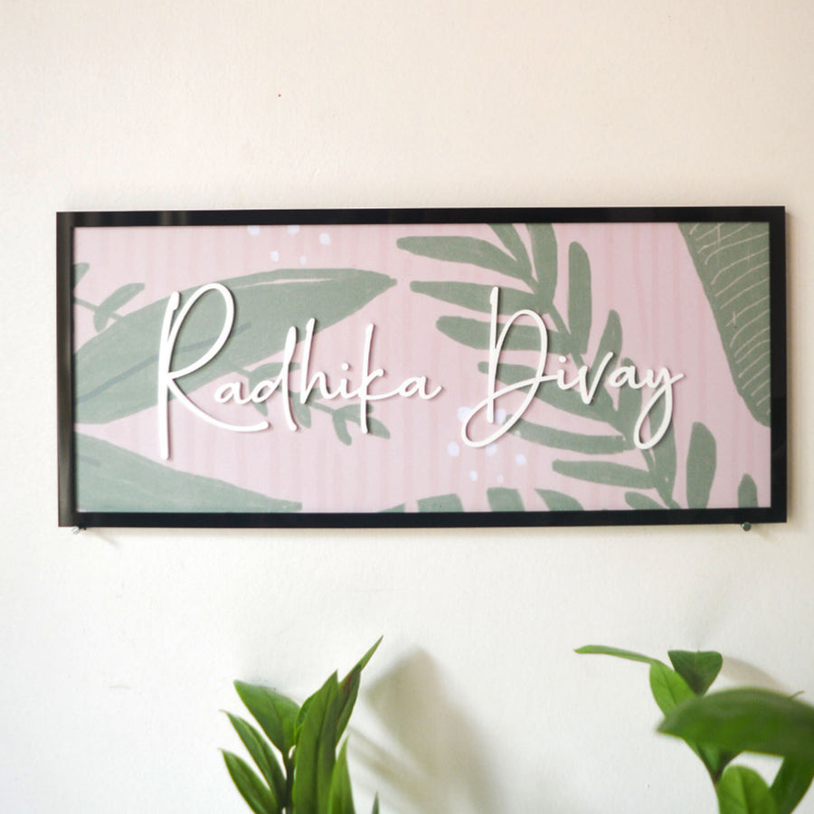 Pastel Rectangular Frame Mdf Name Plate 5 - Mounted on Wall Front View