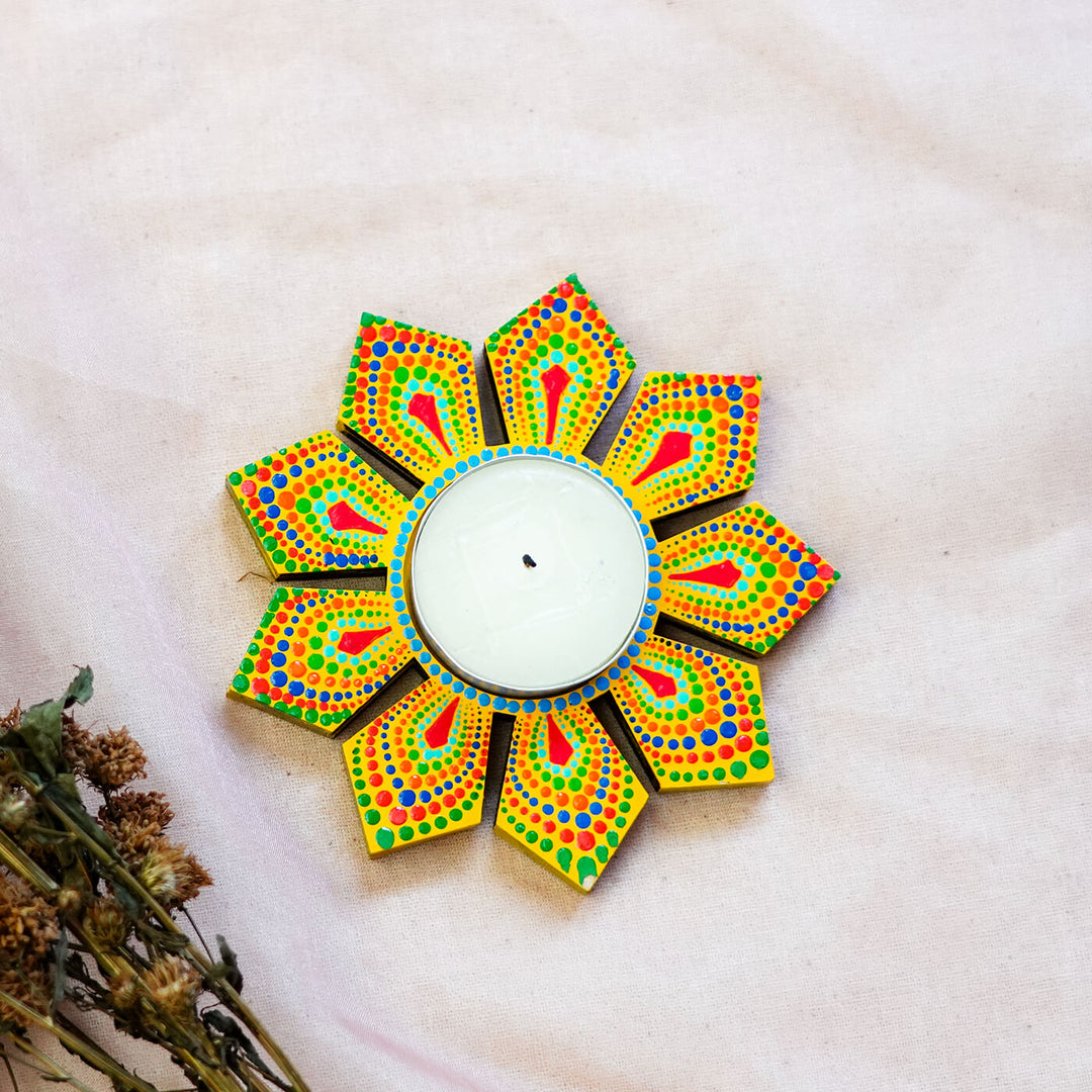 Geometric Flower Design Dot Art Festive Tealight Holder | Set of 2