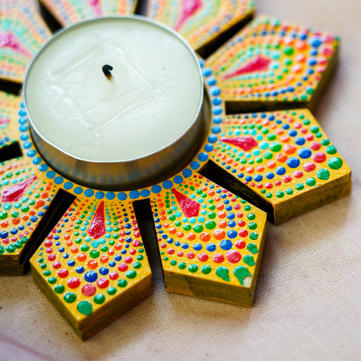 Geometric Flower Design Dot Art Festive Tealight Holder | Set of 2