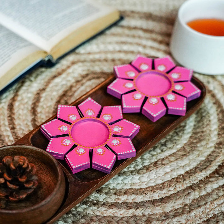 Geometric Flower Design Dot Art Festive Tealight Holder | Set of 2
