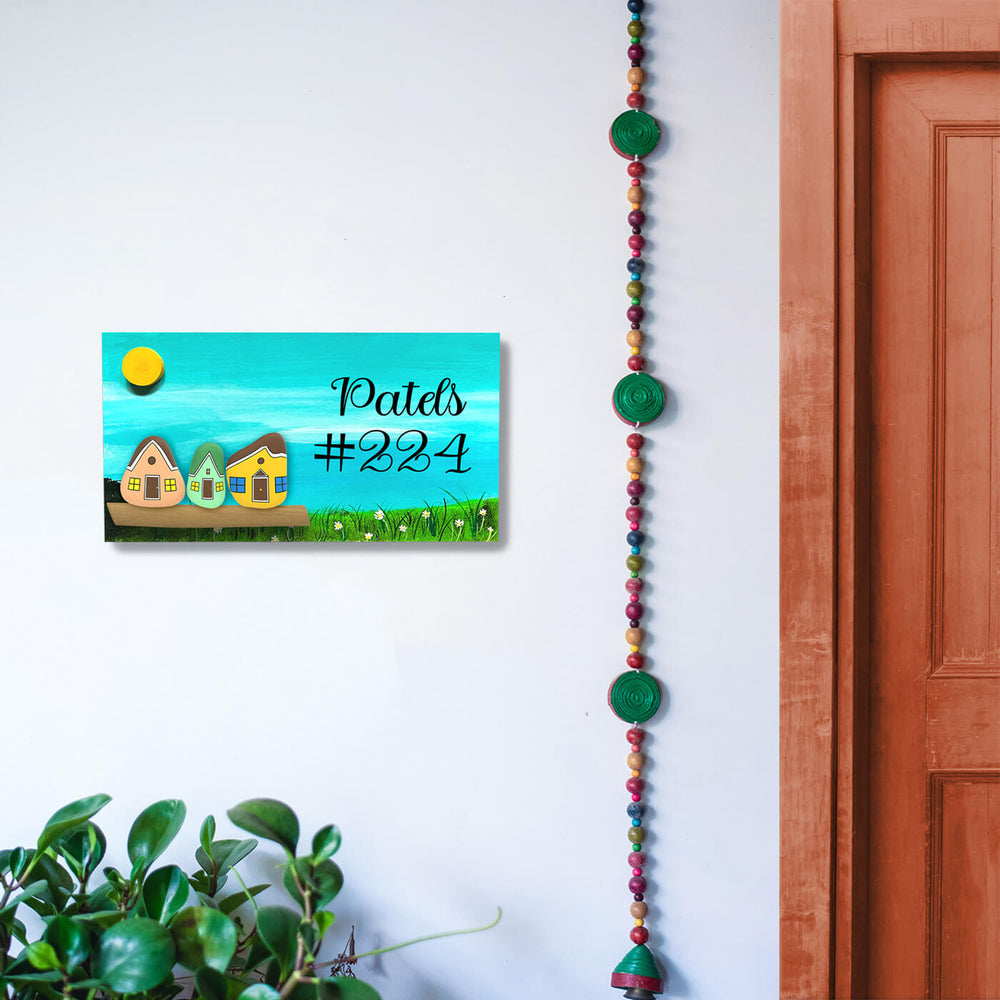 Hand Painted Pebble Art Name Plate For Family Of 3 1 - Mounted on Entryway Wall