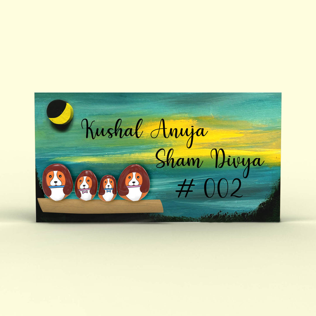 Hand-painted Pebble Art Nameboard For Family Of 4