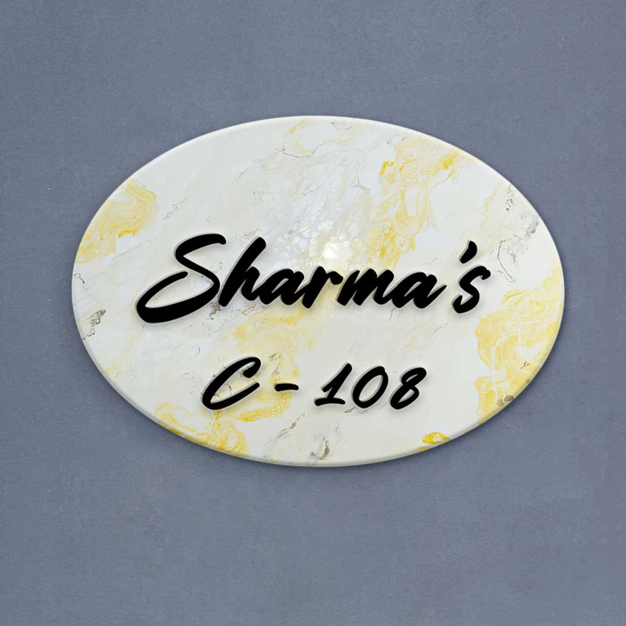 Personalized Resin Black And Golden Marble Theme Name Plate - Front View with Personalized Text