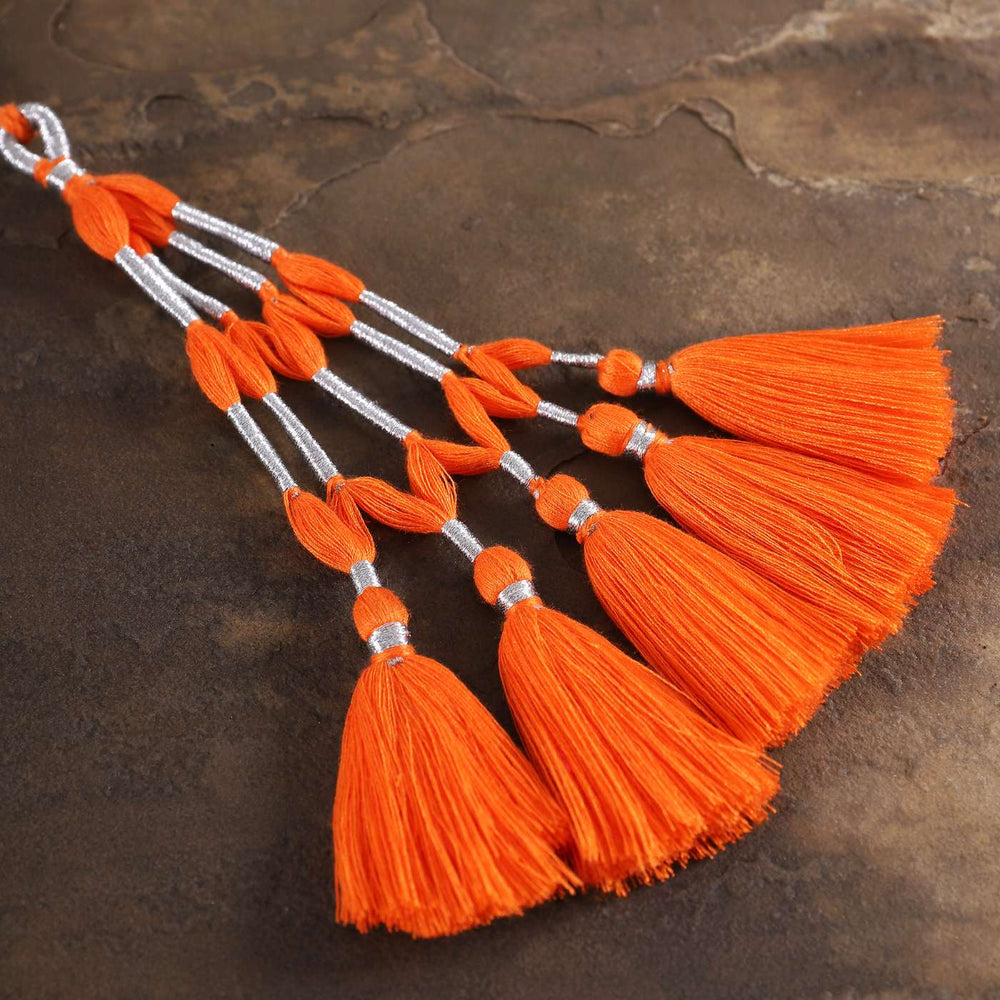Handmade Tassel Cotton Lumba Rakhi For Bhabhi With Roli Chawal - Close-up Detail View
