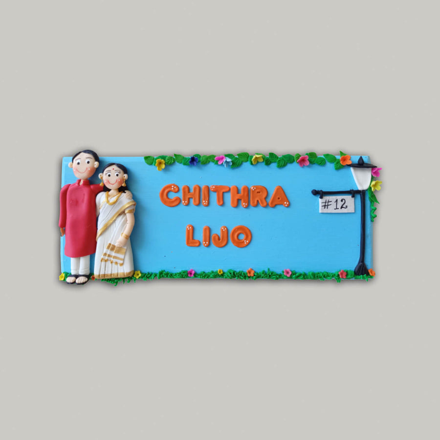 Personalised Couple Name Plate Traditions Of India - Front View with Name and Figures