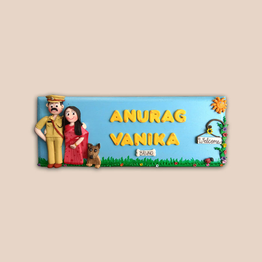 Personalised Couple In Service Name Plate For Couples Dog - Front View with Name Personalization