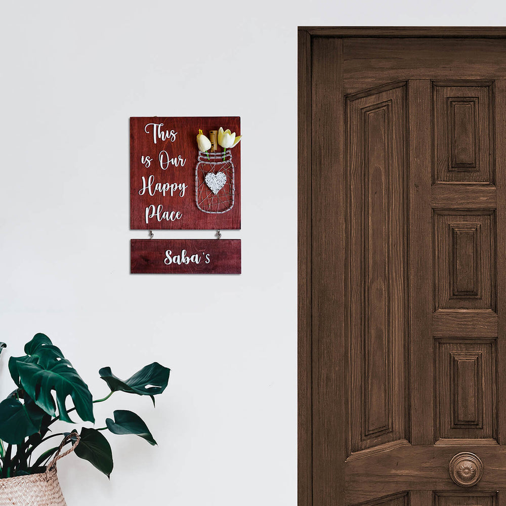 String Art Mason Jar Name Plate 1 - Mounted on Entryway Wall