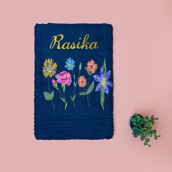 Embroidered Personalized Egyptian Cotton Bath Towel - Array of Flowers