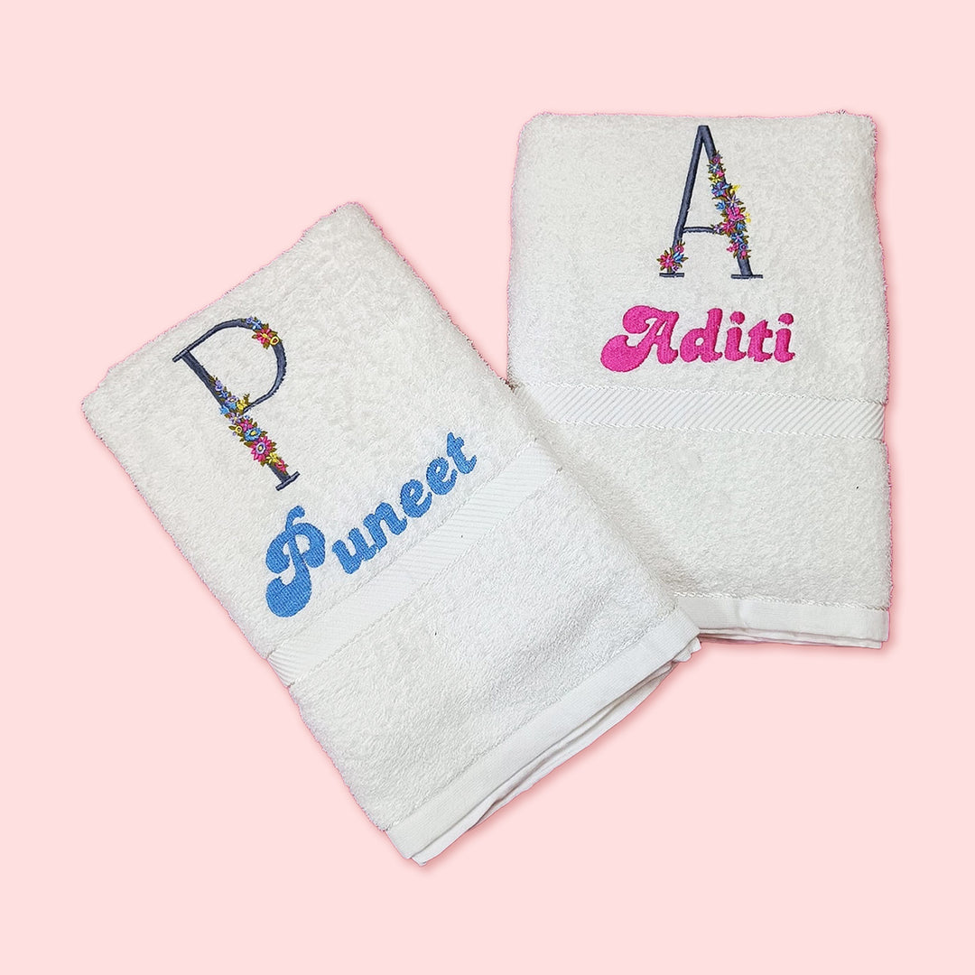 Embroidered Personalized Egyptian Cotton Couple Towel With Initials | Set of 2