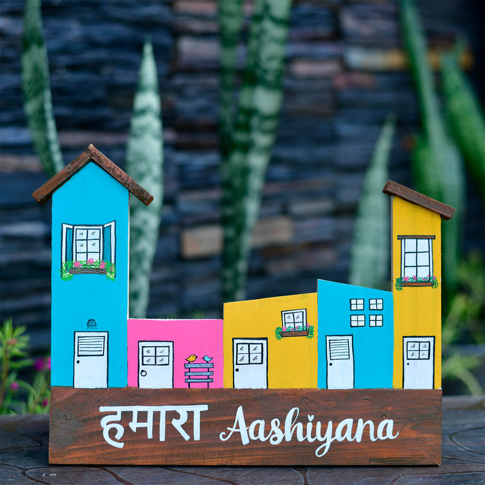 Personalised Handpainted House Shaped Name Plate - Front View Showing Name Personalization