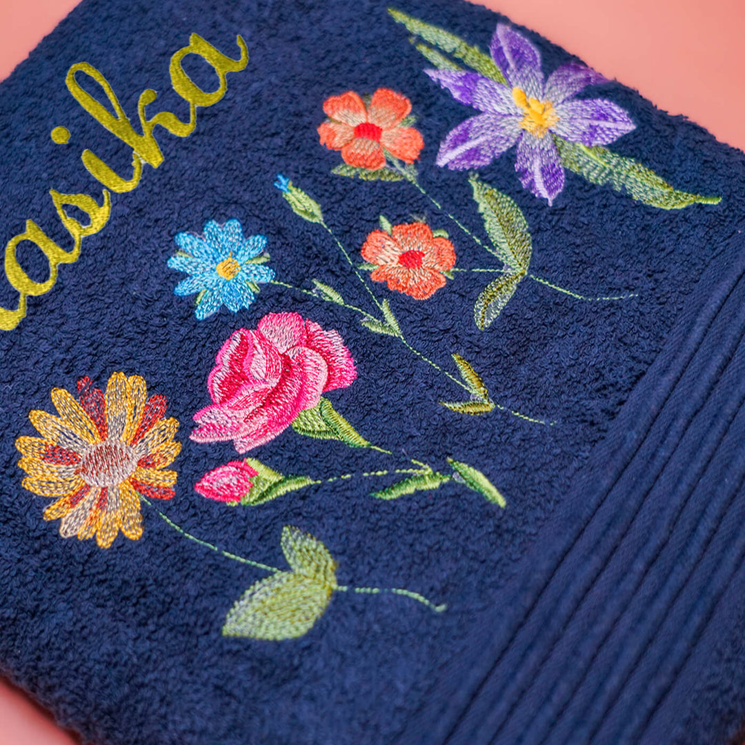 Embroidered Personalized Egyptian Cotton Bath Towel - Array of Flowers