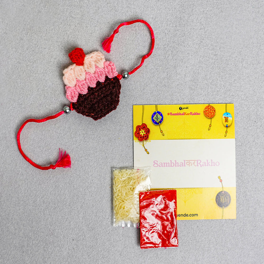 Quirky Handcrafted Crochet Rakhi With Roli Chawal For Kids 3 - Rakhi with Rakhi Thali Contents