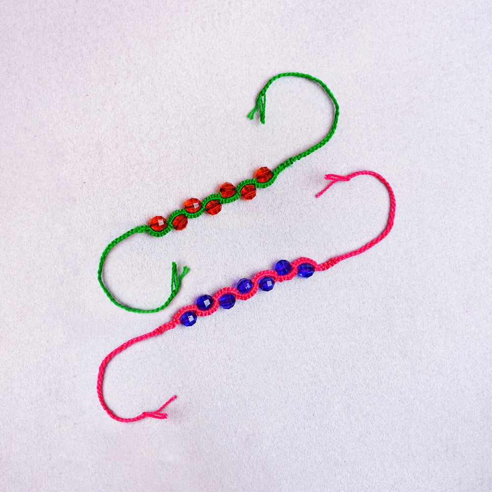 Handcrafted Macrame Zig Zag Rakhi With Beads 1 - Flat Lay Display