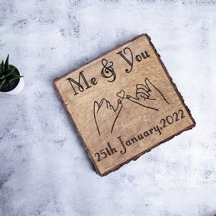 Handcrafted Mango Wood Plaque For Couples With Date
