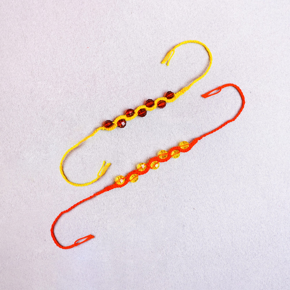 Handcrafted Macrame Zig Zag Rakhi With Beads 2 - Flat Lay with Double Strands