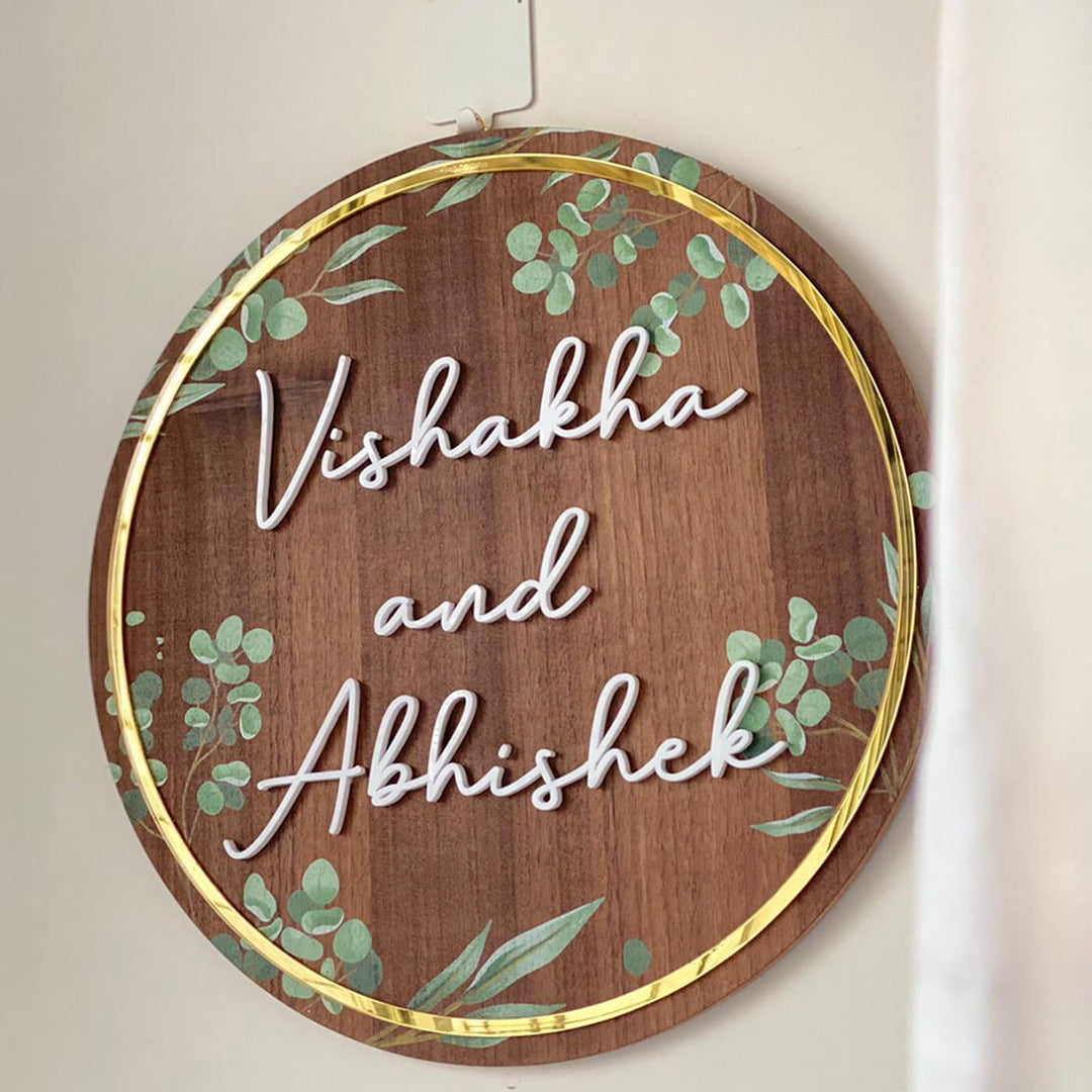 Personalised Floral Round Nameplate - Hanging on Hook Close-up View