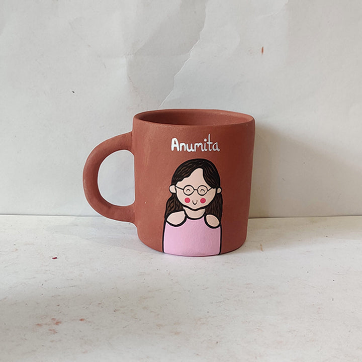 Handpainted Personalised Terracotta Mug with Caricatures
