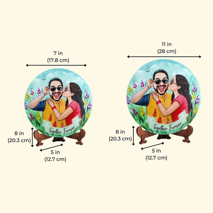 Photo Caricature Name Plate With Stand For Wedding Couples 1 - Size Comparison with Dimensions