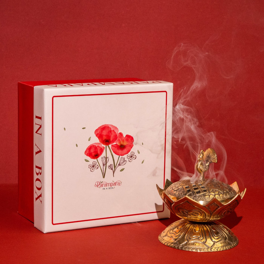 Handmade Peacock & Lotus Brass Dhoop & Loban Fumer