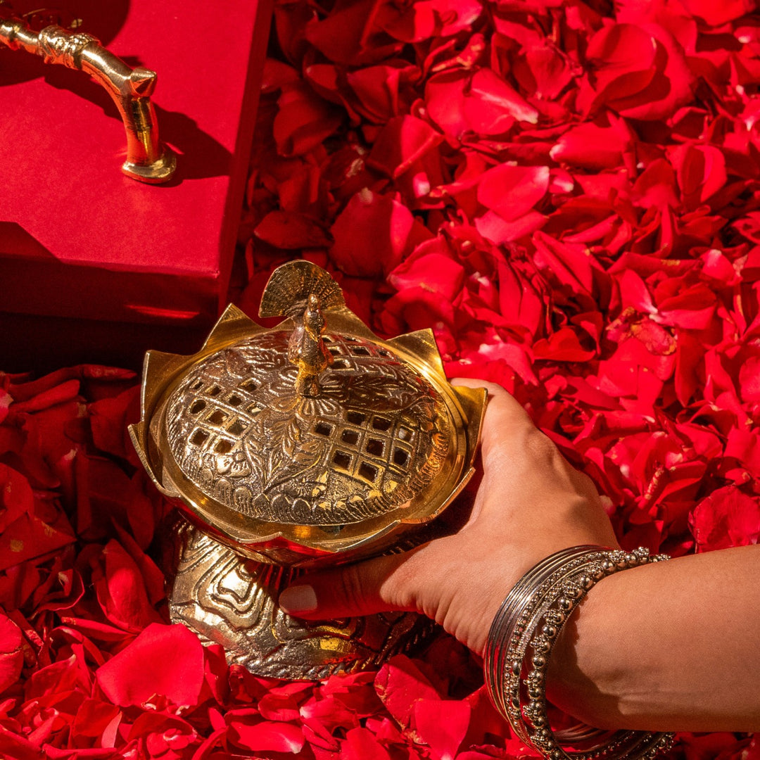 Handmade Peacock & Lotus Brass Dhoop & Loban Fumer