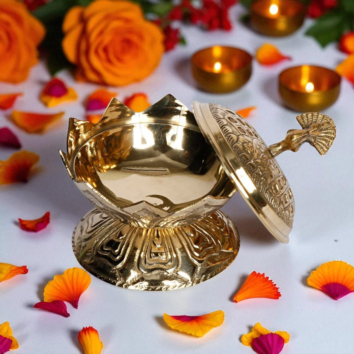 Handmade Peacock & Lotus Brass Dhoop & Loban Fumer