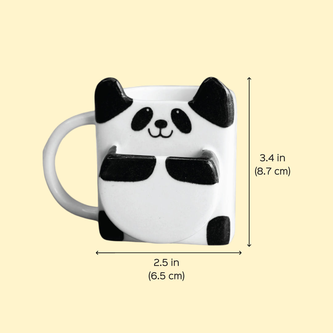 Handmade Panda Theme Ceramic Mug With Biscuit Holder