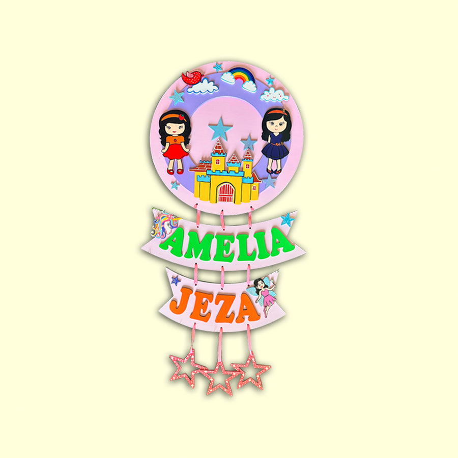 Hand Painted Personalized Sibling Name Plate 4 - Front View with Name Personalization