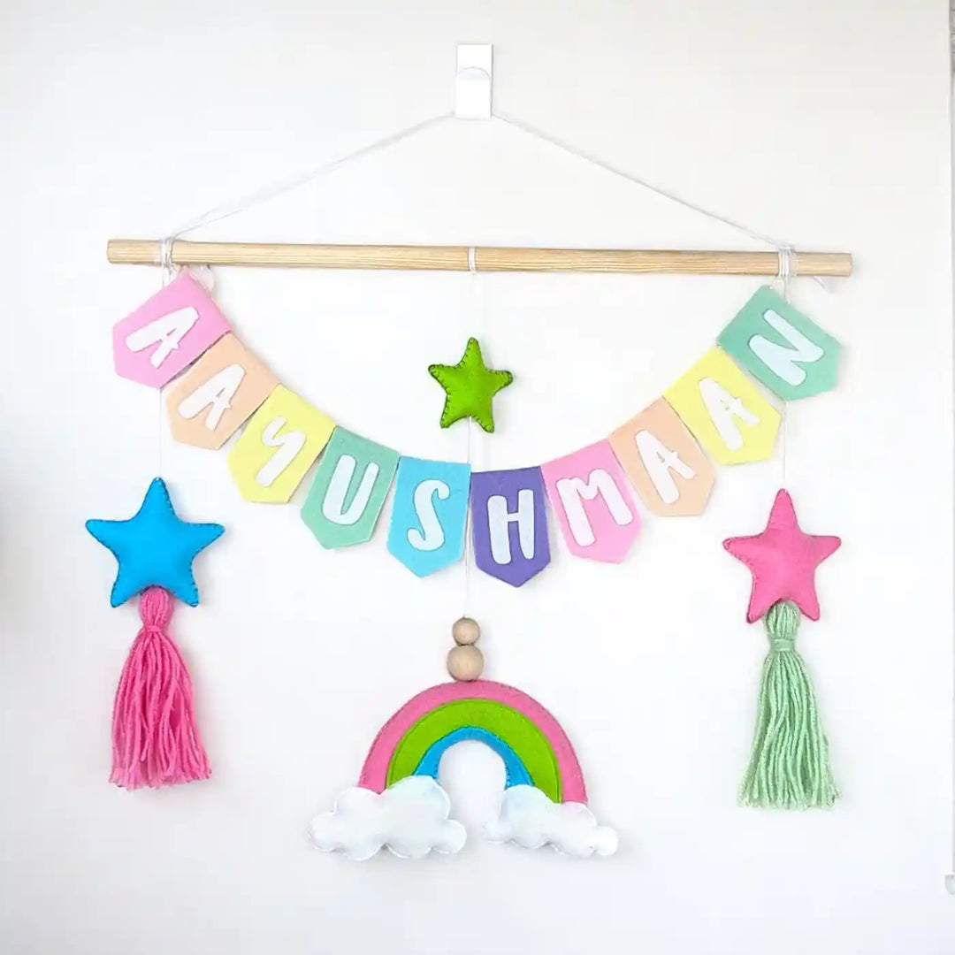 Personalized Handmade Pastel Rainbow Theme Felt Kids Name Plate