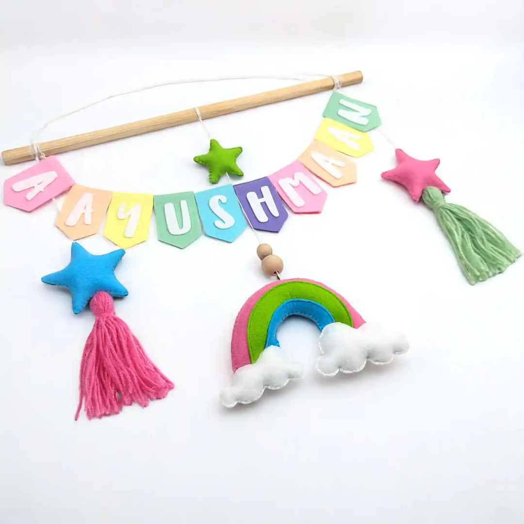 Personalized Handmade Pastel Rainbow Theme Felt Kids Name Plate