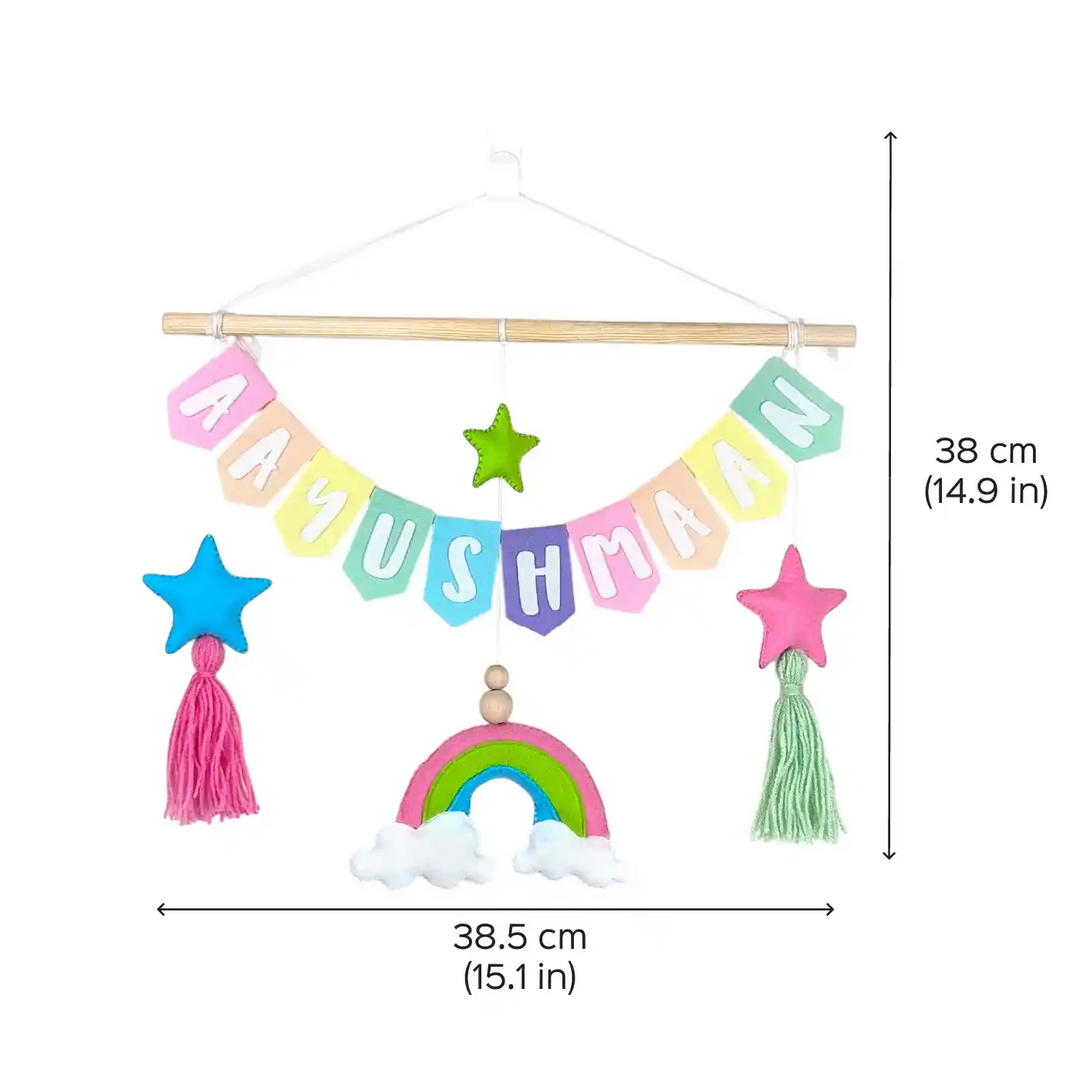 Personalized Handmade Pastel Rainbow Theme Felt Kids Name Plate