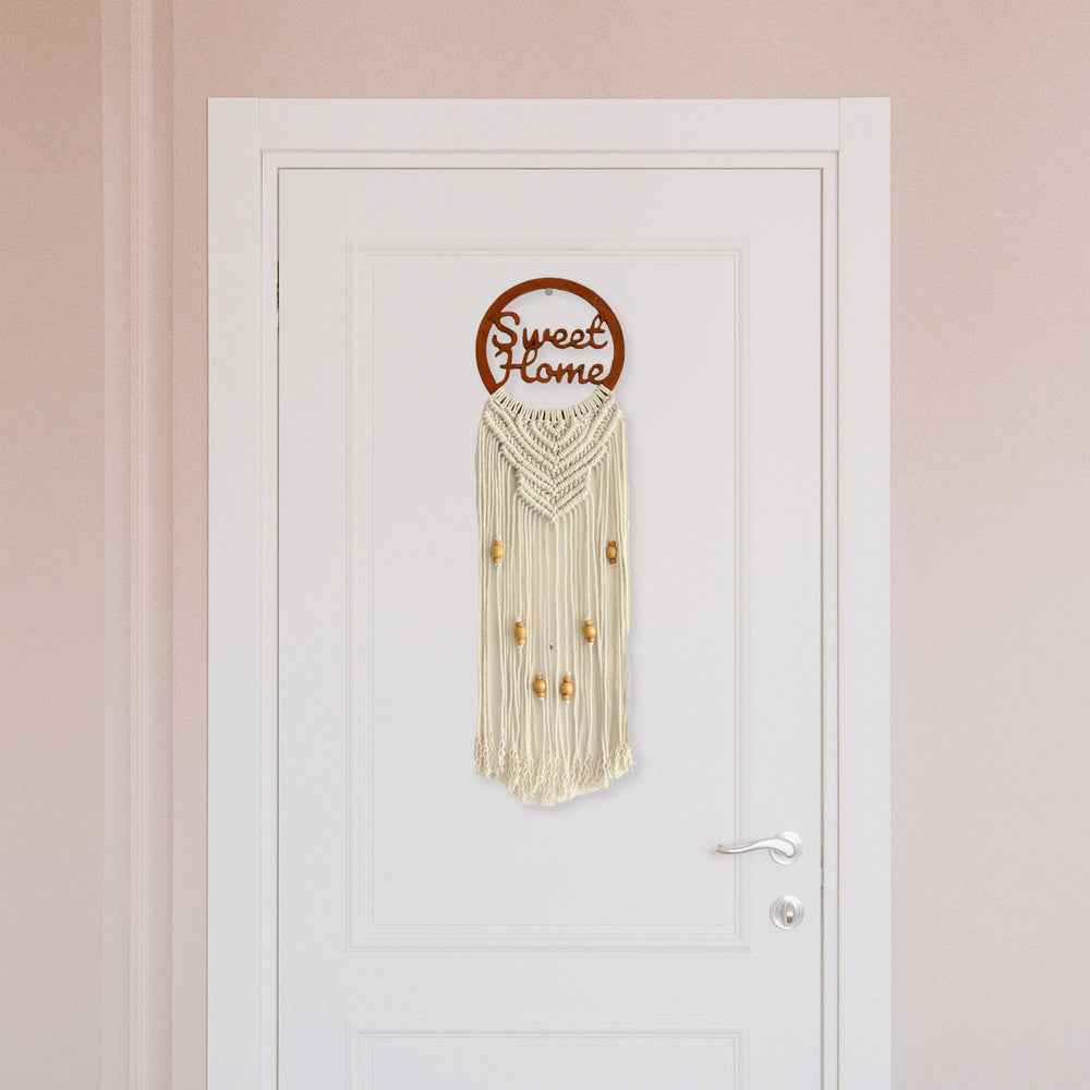 Handcrafted Personalized Macrame Wall Hanging 5 - Hanging on White Interior Door