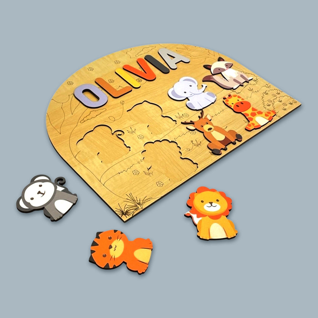 Personalized Wild Animals Theme Wooden Puzzle