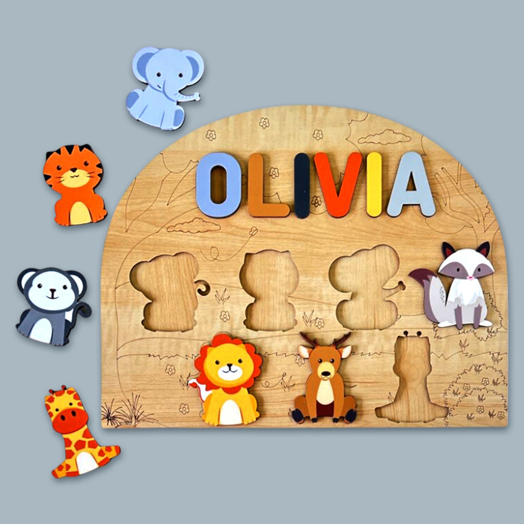 Personalized Wild Animals Theme Wooden Puzzle