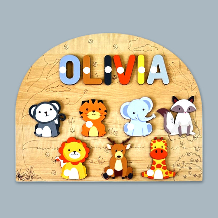 Personalized Wild Animals Theme Wooden Puzzle