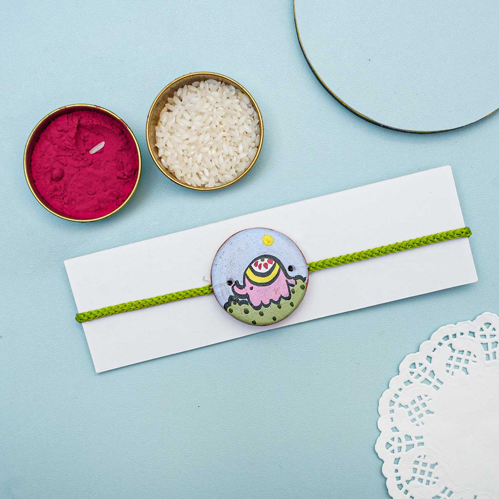 Personalized Animal Theme Terracotta Rakhi With Roli Chawal For Kids 4 - Styled Rakhi with Tilak and Rice Containers