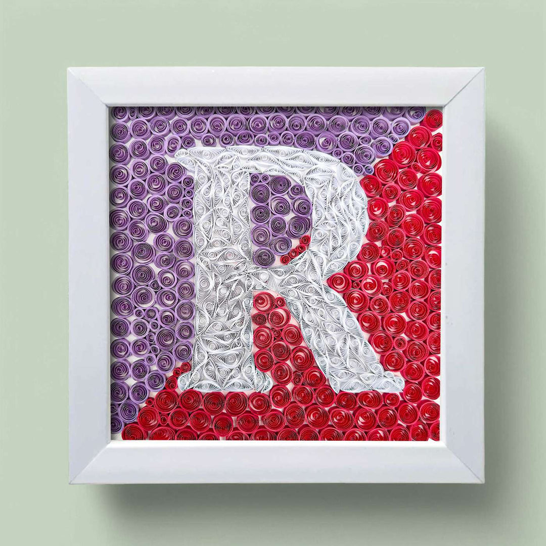 Personalized Handmade Quilling Monogram Pink Dual Color Framed Desk Name Plate