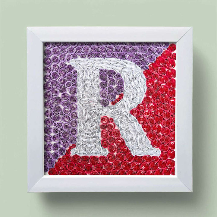 Personalized Handmade Quilling Monogram Pink Dual Color Framed Desk Name Plate