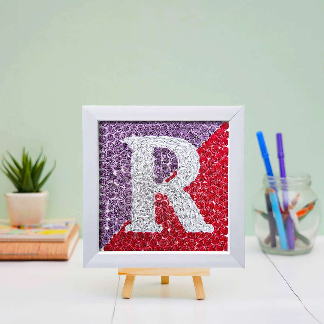 Personalized Handmade Quilling Monogram Pink Dual Color Framed Desk Name Plate