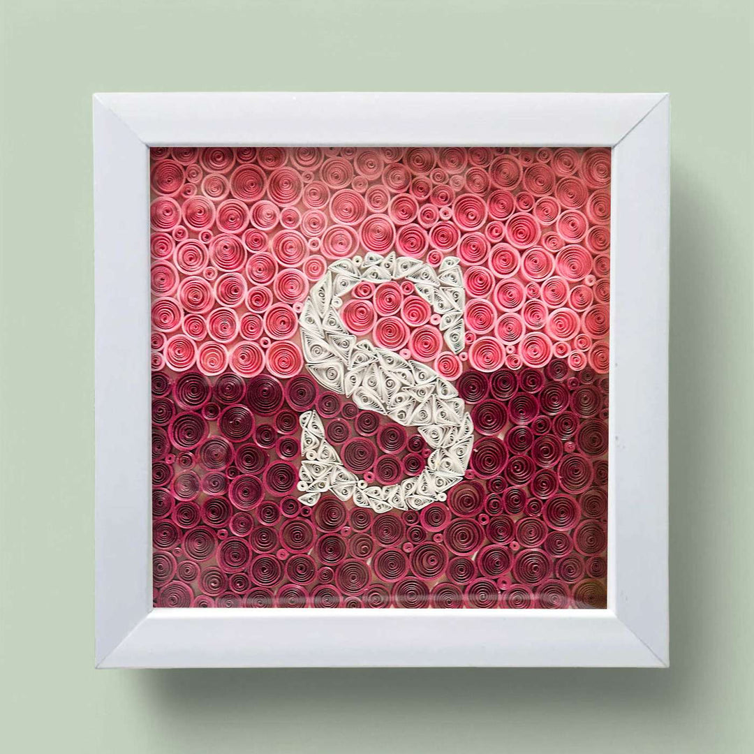 Personalized Handmade Quilling Monogram Pink Dual Color Framed Desk Name Plate