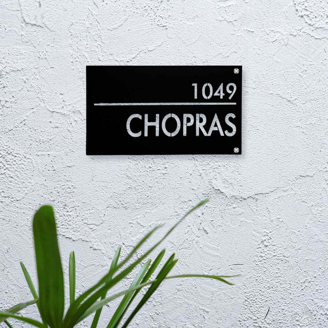Personalized Waterproof Black Laser Cut Metal Led Name Plate - Mounted on Exterior Wall