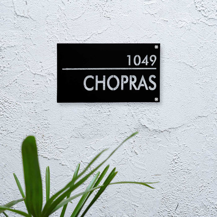 Personalized Waterproof Black Laser Cut Metal Led Name Plate - Mounted on Exterior Wall