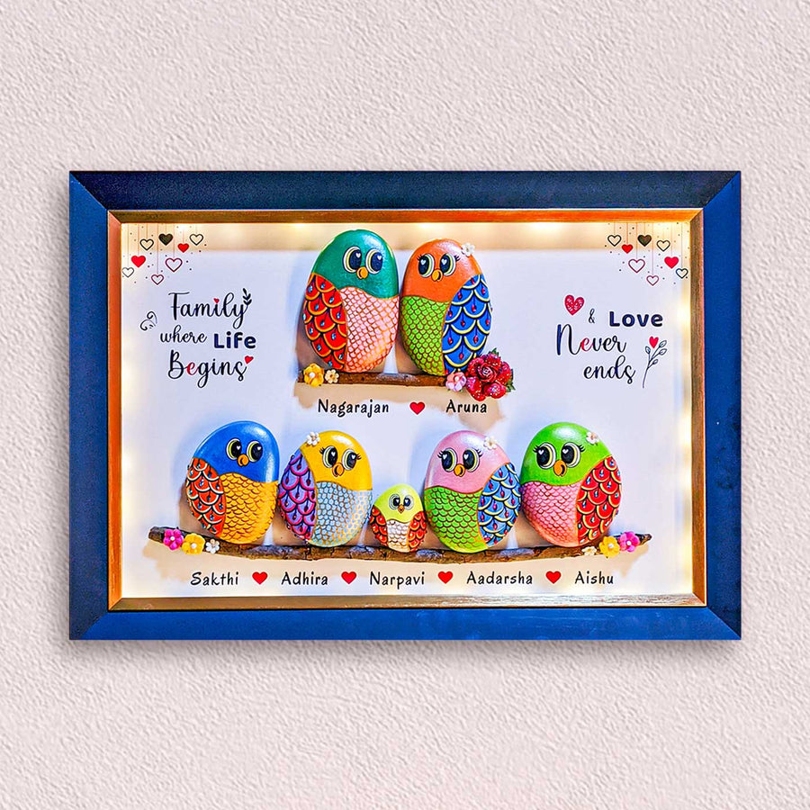 Personalized Pebble Art A Joyful Journey Wooden Name Plate With Lights - Framed Family Name Personalization Display