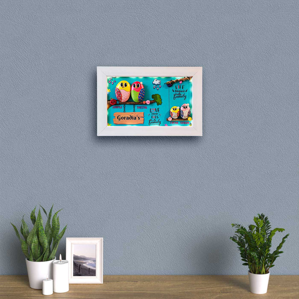 Personalized Pebble Art Bond Bonanza Wooden Name Plate With Lights - Framed Wall Hanging Display