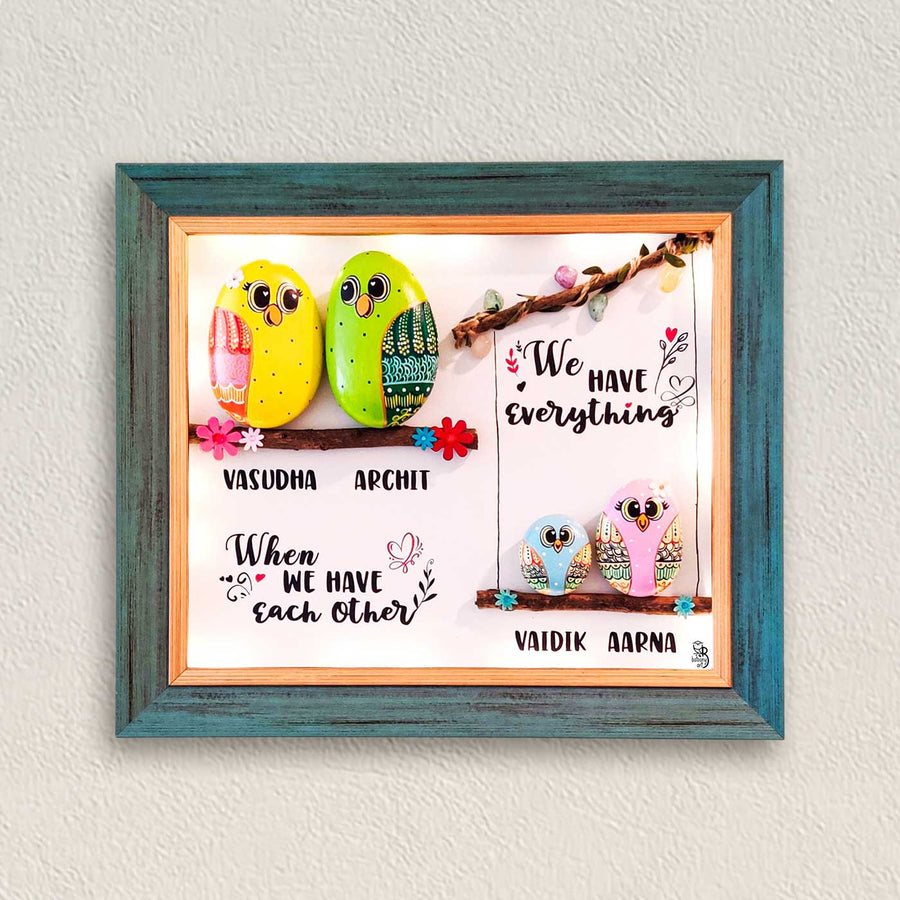 Personalized Pebble Art Playful Paradise Wooden Name Plate With Lights - Framed Wall Hanging Display